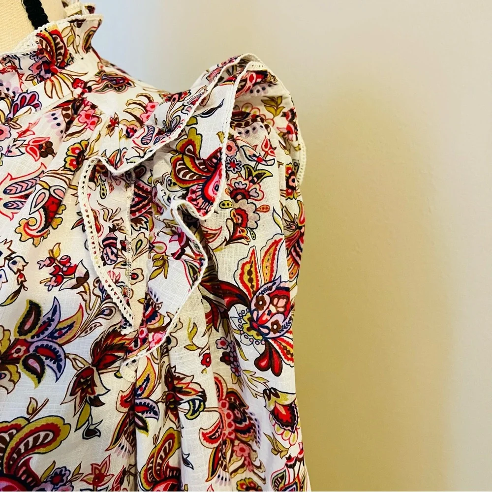 ME + EM Floral Paisley Ruffle Accent Long Sleeve Blouse Sz 4 - Picture 4 of 10